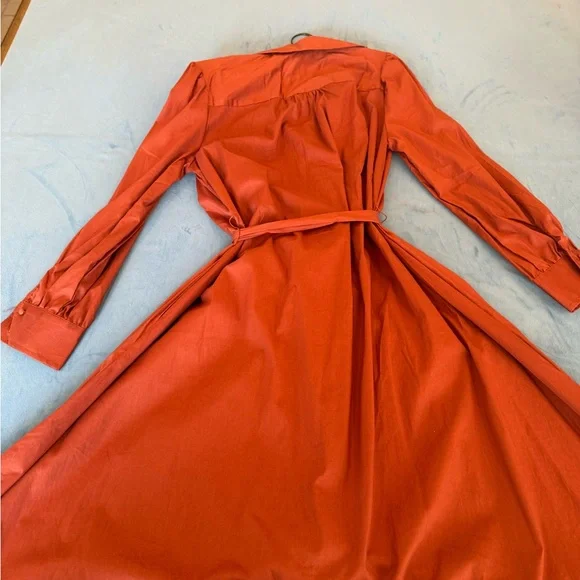 New York & Company Rust Shirt Dress Midi Long Sleeve Collared Belted M - Picture 3 of 9